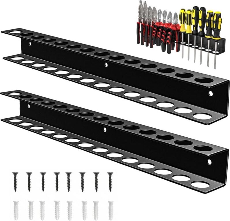 2-teiliger Schraubendreherhalter mit Dübeln und Schrauben, 14-Loch-Wandorganizer für Garagenwerkzeuge, Werkstatt, 40 cm ...