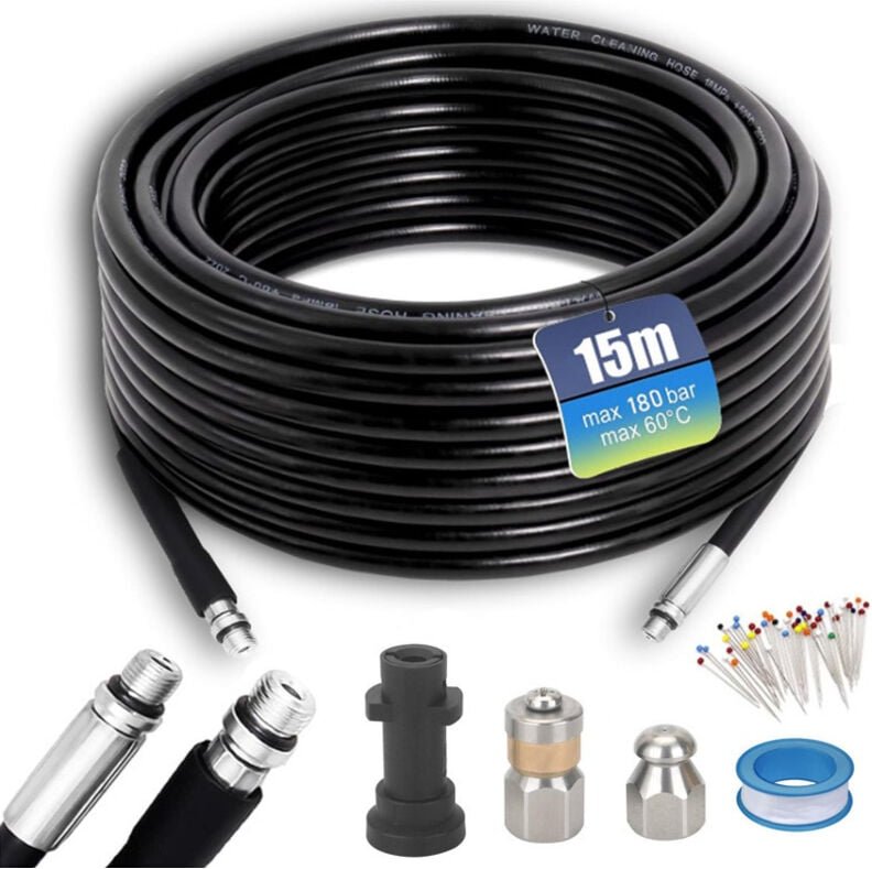 15-m-Schlauch für Hochdruckreiniger, 15-m-Rohrreinigungsschlauch für Kärcher, 180 bar, 60 °C, Kärcher-Rohrreinigungsspir...