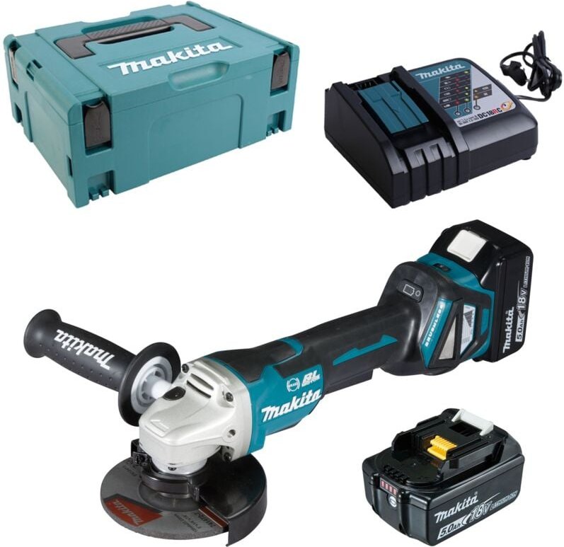 Thumbnail - Akku-Winkelschleifer 18V DGA517RTJ mit 2x 5,0 Ah Akkus + Lader im makpac - Makita