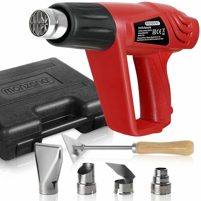 Monzana - Heißluftpistole 2000 w mit Koffer mit 4 Düsen Farbkratzer 2 Heizstufen Heißluftfön Heißluftgebläse Grillanzünd...