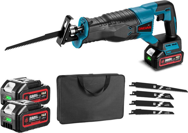 Onevan - 700W Akku-Säbelsäge, elektrische Säbelsäge zum Schneiden von Metall- und Holzrohren, mit 2 Batterie+1 Lader+4 K...