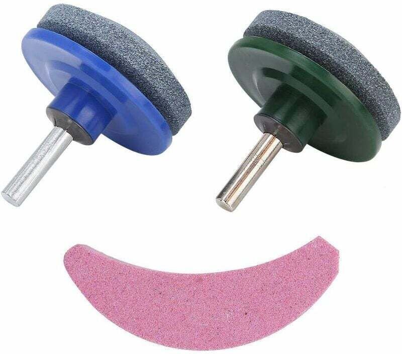 3-teiliges Messerschärf-Schleifset mit Schmirgelmaterial für Rasenmäher, Bohrmaschinen, Trimmer und Sicheln.