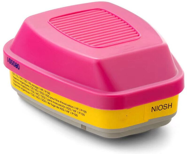 3M P100 60923 Atemschutzfilter, 1 Paar, schützt vor organischen Dämpfen, sauren Gasen und Partikeln, Magenta, Gelb
