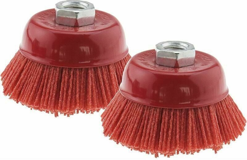 Nylon-Filament-Schleiftopfbürste aus Stahl, Innengewinde M14 x 2, 75 mm, rot, (2 Stück)