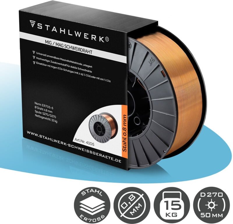 STAHLWERK Schweißdraht MIG MAG Premium Drahtrolle ER70S-6 SG2 0,8 mm 15 kg