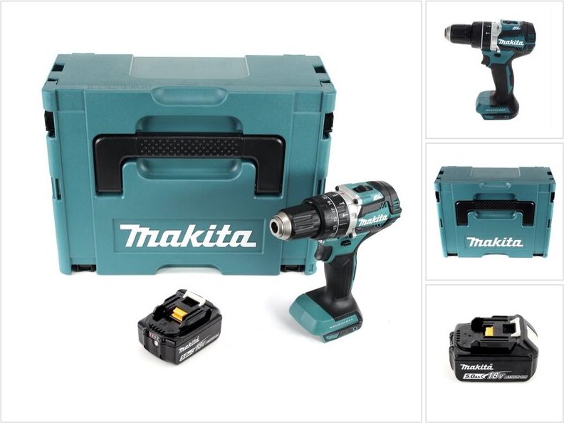 Makita DHP 484 T1J Akku Schlagbohrschrauber 18 V 54 Nm Brushless + 1x Akku 5,0 Ah + Makpac - ohne Ladegerät