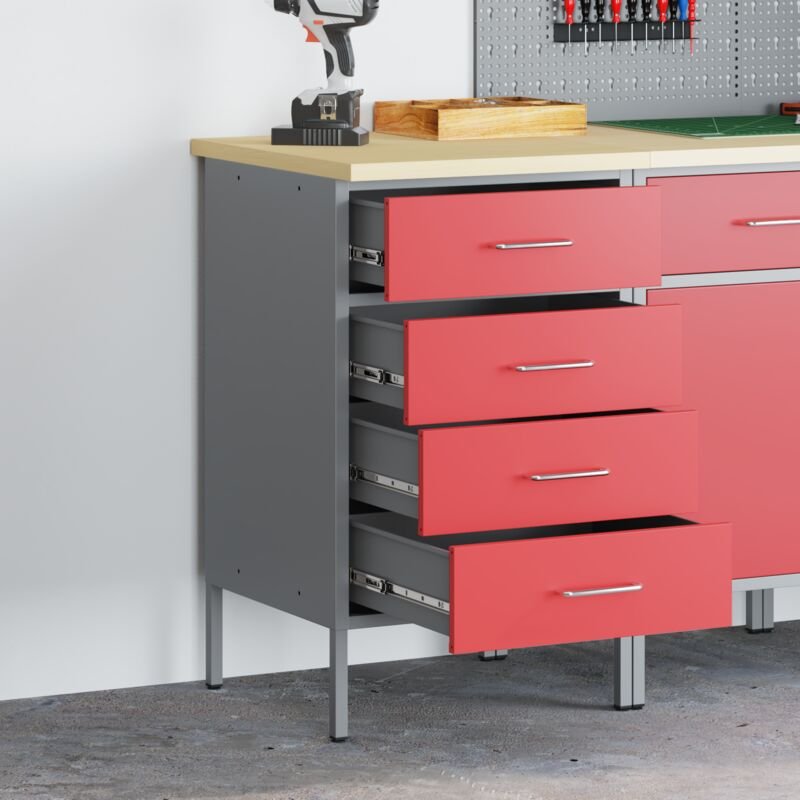 Werkbank Rot und Grau 50 x 55 x 85 cm Pulverbeschichteter Stahl Vidaxl