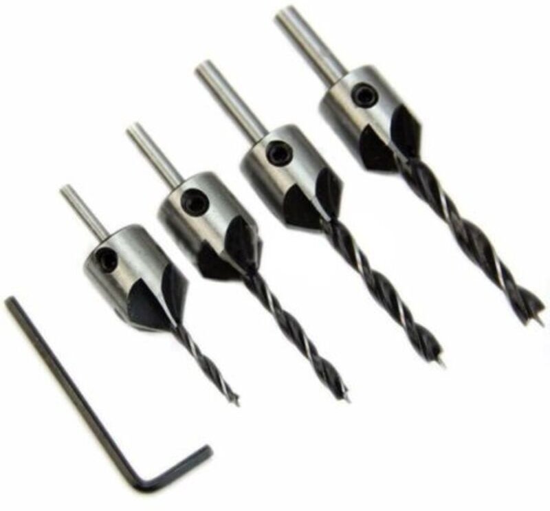 Holzbohrer-Senker, Führungsbohrer 4-teilig + Schlüssel