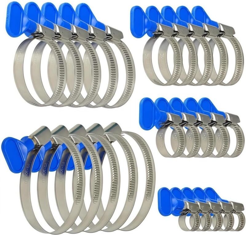 25-teiliges Set Schlauchschellen Pool Edelstahl Sortiment, mit Verstellbarer Flügelmutter, Gelenkbolzenschelle, Schlauch...