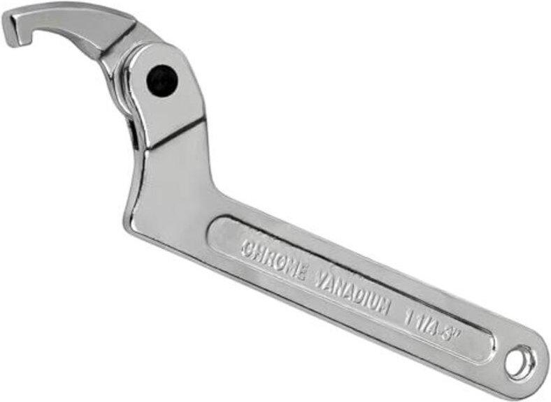 Verstellbarer Hakenschlüssel aus hochkohlenstoffhaltigem Stahl mit Schlitz. Versilberter, verstellbarer Hakenschlüssel m...