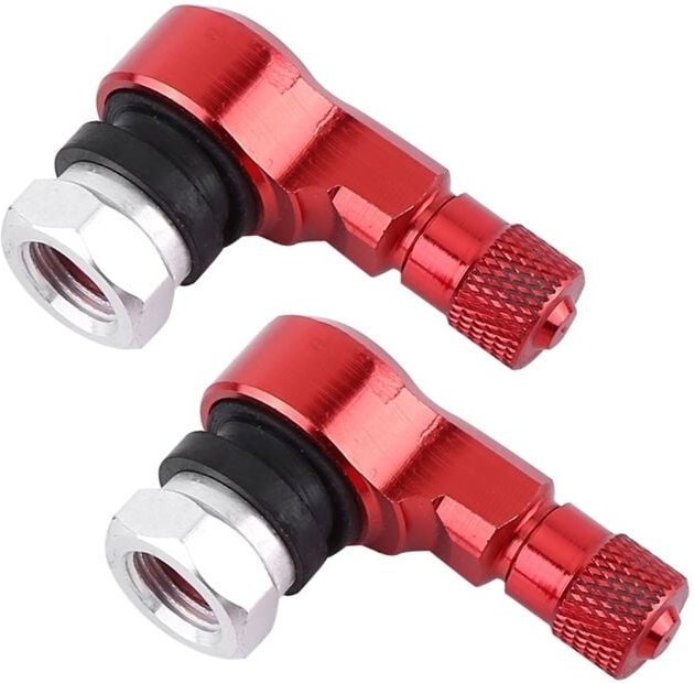 Reifenventile, 2 Stück 11,3 mm Universal-Aluminium-Motorradreifen-Ventilkappen 90 Grad (Ventilschaftverlängerungen) (Rot...