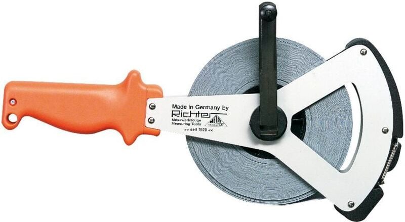 Richter - Rahmen Stahlmaßband Metri 20 m weißlackiert Anfang a Genauigkeit ii