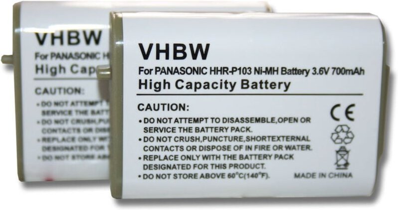 Vhbw - 2x Akku kompatibel mit Panasonic WN4HHGMB0000 schnurlos Festnetz Telefon (700mAh, 3,6V, NiMH)