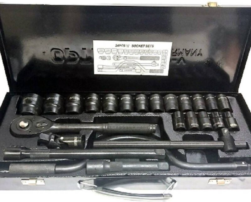 Trade Shop - 24-TEILIGER steckschlüsselsatz mit umschaltknarre 1/2'' verlängerungskoffer -