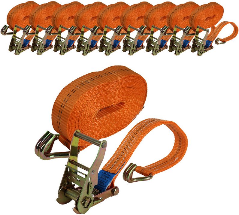 Thumbnail - Baumarktplus - 10x Profi Ratschen Spanngurt Spanngurte Zurrgurt 2-tlg 6m 2t 2to 2000kg tüv/gs orange