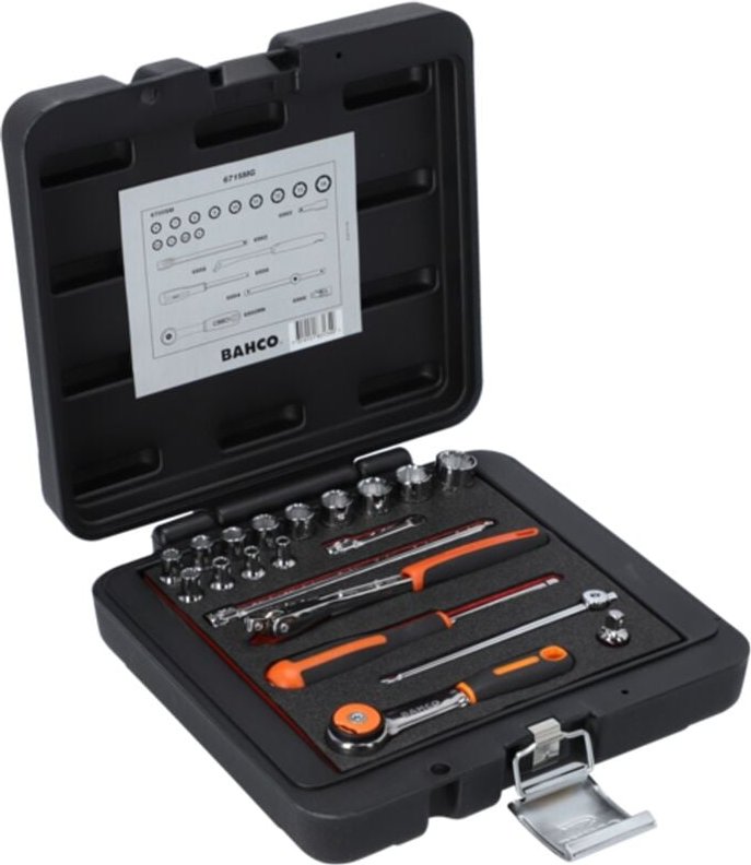 1/4 Steckschlüssel-Satz, metrisch, Sechskantprofil, inklusive Umschaltknarre mit rundem Kopf/Gelenkgriff - 20-tlg. - Bah...