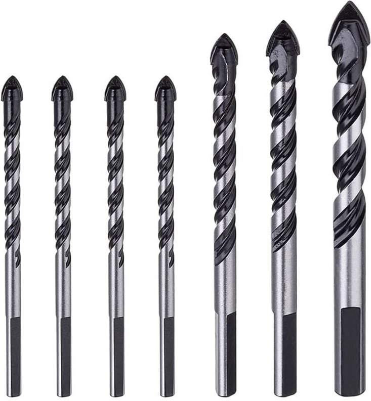 7-teiliges Hartmetall-Steinbohrer-Set für Porzellan, Fliesen, Beton, Ziegelwände, Glas, Spiegel, Kunststoff, Mauerwerk u...