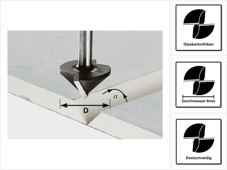 Gipskartonfräser hw S8 D32/90° – 491001 - Festool