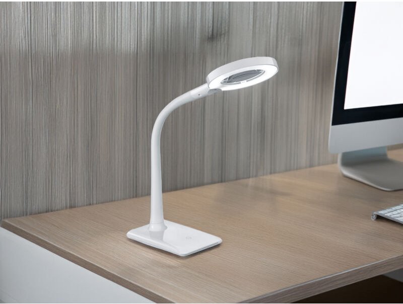 Defibrico - Flexible led Schreibtischlampe lupo weiß mit Lupe, 3-fach Dimmer
