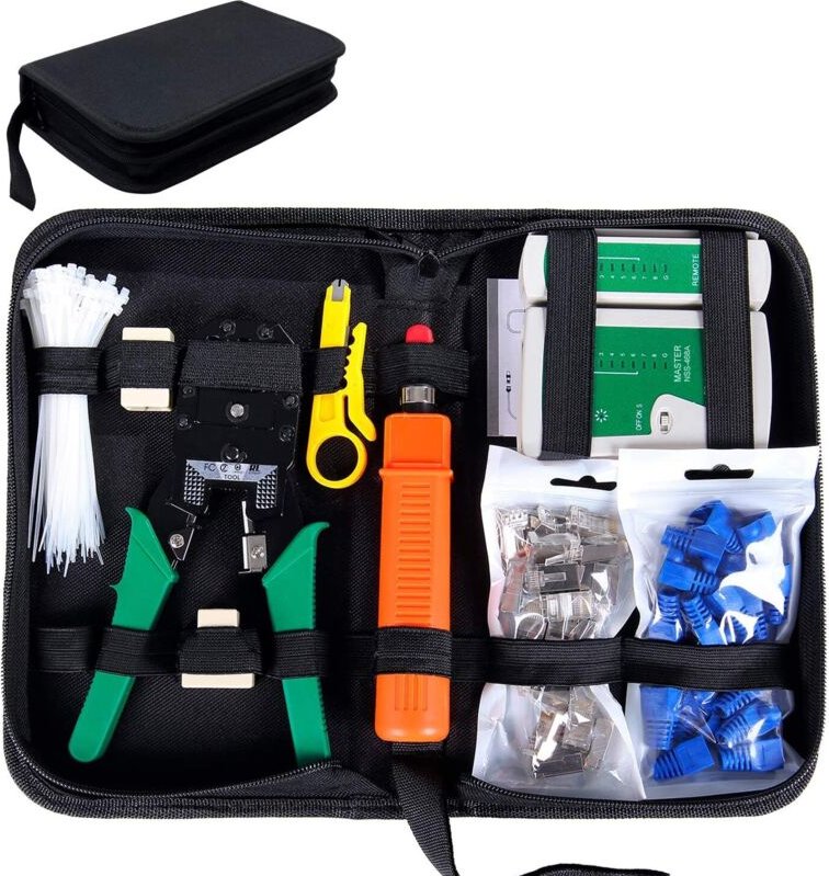 Netzwerk Werkzeug Set 9 in 1 Professionell, Kabel Tester für RJ45, Kabeltester Kit, Patchkabel Tester, Reparaturwerkzeug...