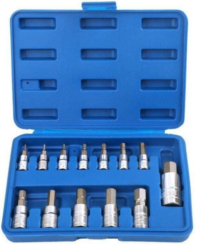 Satz mit 13 Innensechskant-Steckschlüsseln (1/2", 3/8", 1/4"), Satz mit 13 Innensechskant-Steckschlüsseln (2-14 mm)