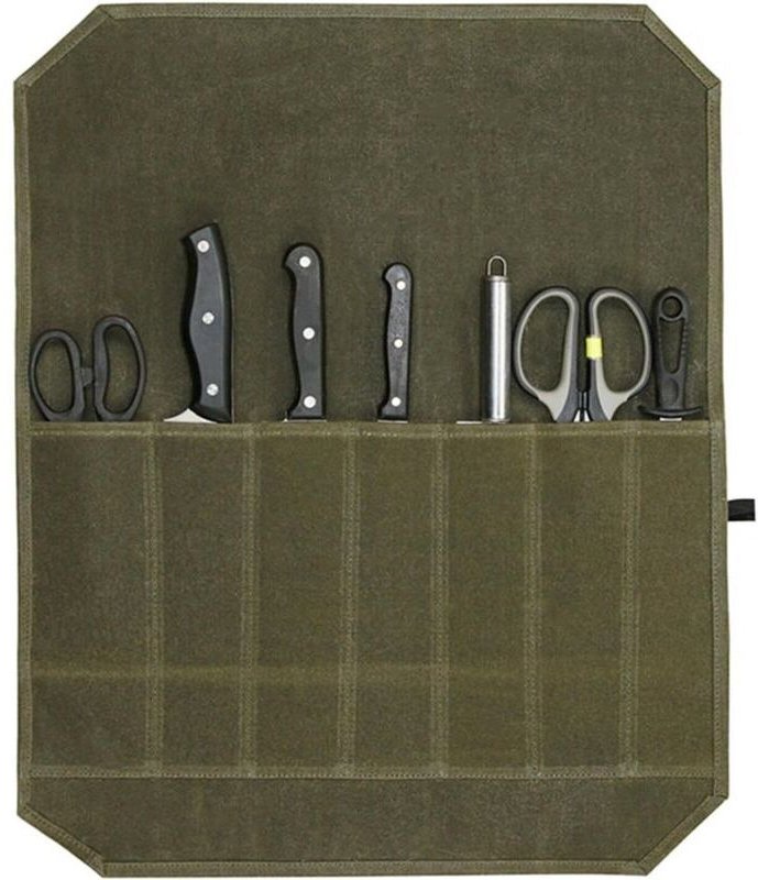 Tragbare Messertasche für Kochmesser, Messertasche mit 7 Fächern, Messeretui für Küchenmesser, Messertasche aus gewachst...