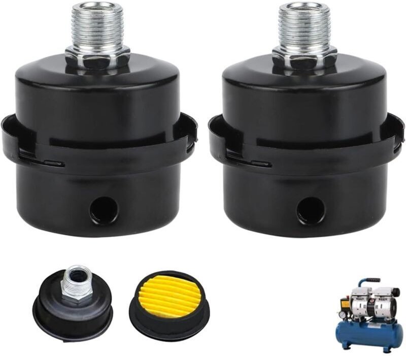 Set mit 2 Luftfiltern für Kompressoren, Metallschalldämpfer, Einlassgewinde, für Luftkompressoren, Ersatzteile, Luftkomp...