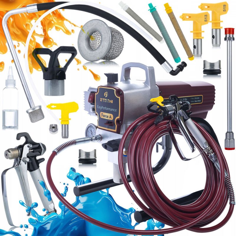 Zenthril Set Force A EasyPerformance – Airless Farbspritzgerät 1500 W, 20 MPa, 1,8 l/min 3 Düsen (513, 517, 519) & 3 Fil...
