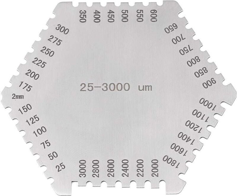 2er-Pack Nassfilmkamm, 25–3000 µm hochpräzises sechseckiges Nassfilmdickenmessgerät aus Edelstahl, zum Messen der Dicke ...