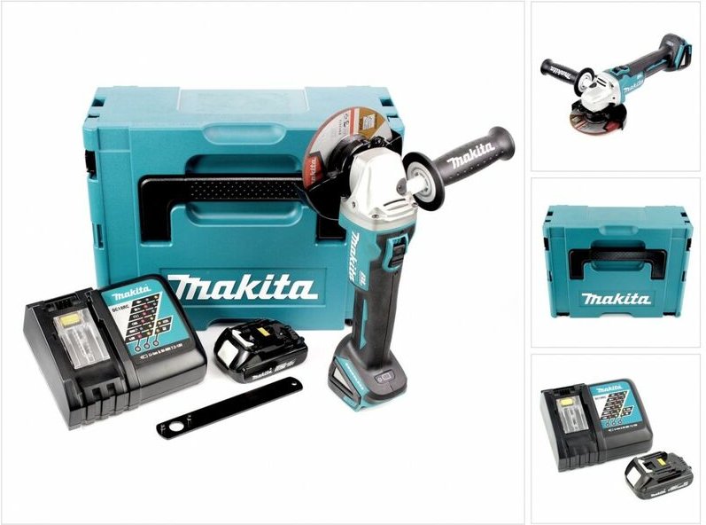 Makita DGA 504 RA1J Akku Winkelschleifer 18 V 125 mm Brushless + 1x Akku 2,0 Ah + Ladegerät + Makpac
