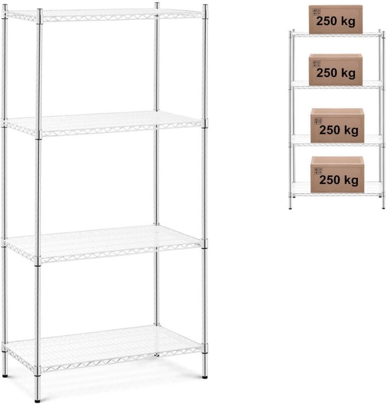 Werkstattregal aus verchromtem Draht 4 Böden + 4 Matten bis 1 t 1000 kg 90x45x180 cm