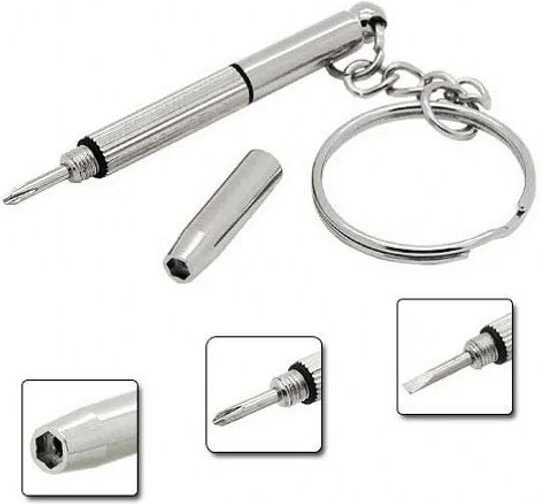 Fitags - Brillen-Schraubendreher-Set, Schlüsselanhänger, tragbar, Edelstahl, 3-in-1, Sonnenbrillen-Uhrenreparatur, nützl...