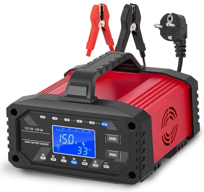 15A Autobatterieladegerät, 12V/24V vollautomatisches intelligentes Batterieladegerät mit Temperaturkompensation für Blei...