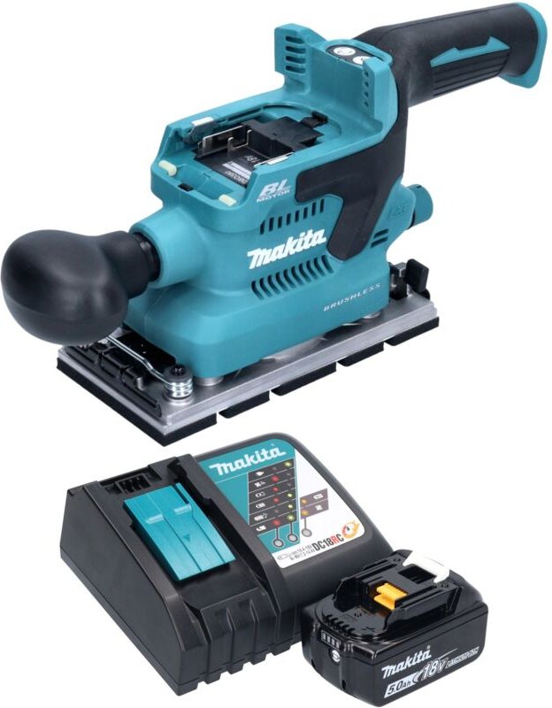 Makita DBO 380 RT1 Akku Schwingschleifer 18 V 93 x 185 mm Brushless + 1x Akku 5,0 Ah + Ladegerät