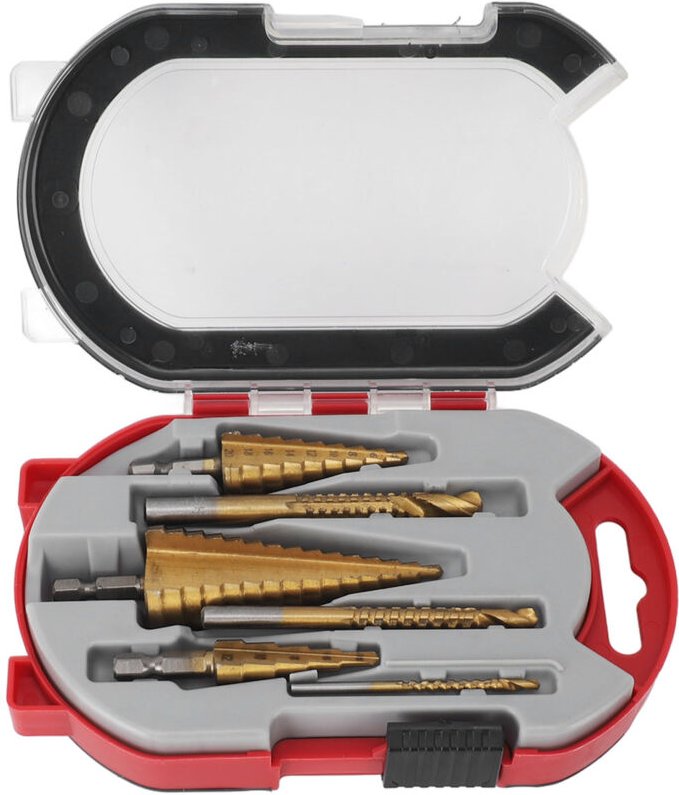 6-teiliges Stufenbohrer-Set, 4-32 mm, 4-20 mm, 4-12 mm Stufenkegelbohrer, beschichtet mit Sechskantschaft, elektrische B...