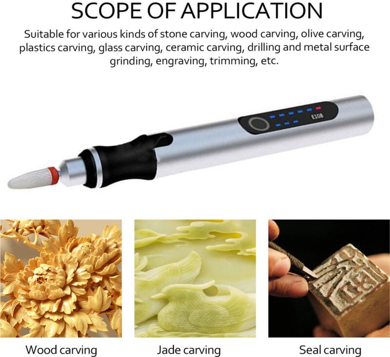 Tragbarer Gravierstift, Mini-Elektrobohrer, Gravierstift mit LED-Geschwindigkeitsanzeige, Graviermaschine, Gravierwerkze...