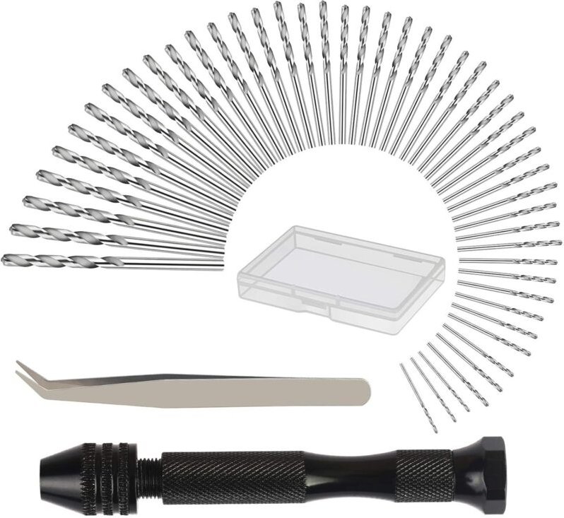 51tlg Mini Bohrmaschine Set Präzision Pin Vise Mikro Handbohr mit 48 Spiralbohrer Bits (0.5-3.0mm),Pinzette Box Drillboh...