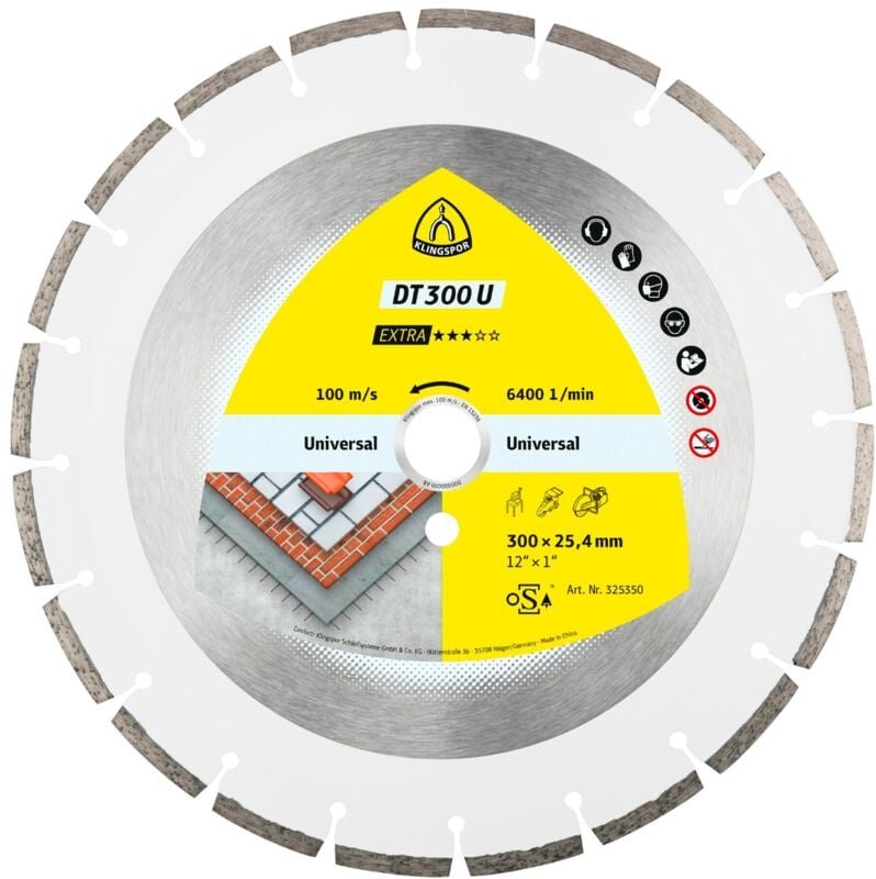 Klingspor DT 300 U Diamanttrennscheiben, 350 x 2,8 x 30 mm 20 Segmente 50,1 x 2,8 x 7 mm, Standardverzahnung