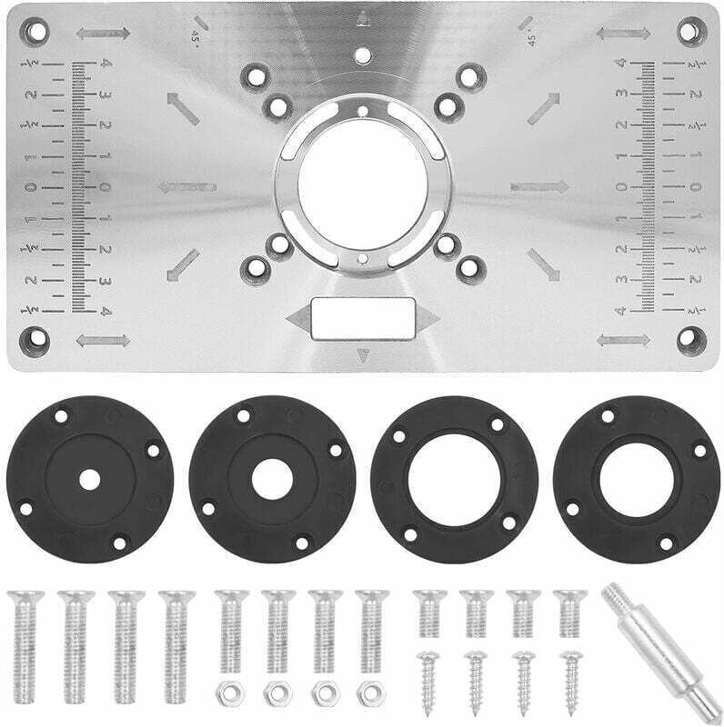 Frästisch-Einlegeplatte aus 700C-Aluminium – mit 4 Einlegeringen – für Werkbänke – 235 mm x 120 mm x 8 mm, Silber, ein S...