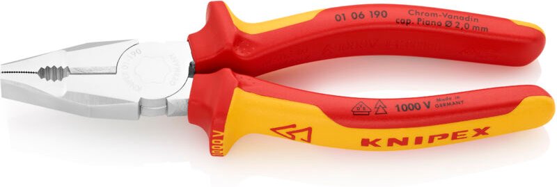 01 06 190 Kombizange Chrom- Vanadin isol. Mehrk. vde verchr. 190 mm - Knipex