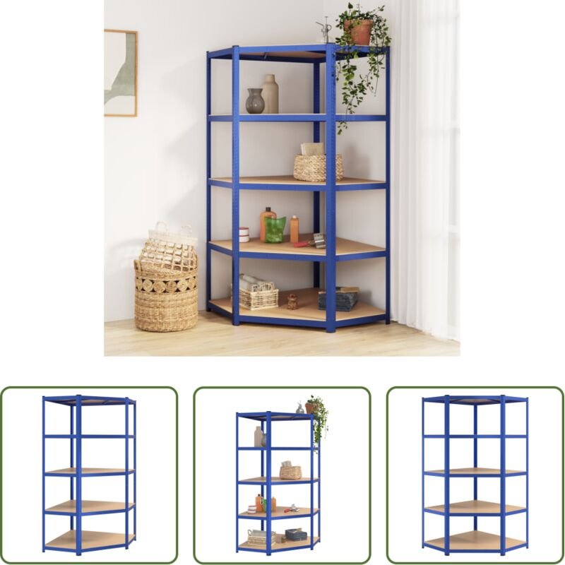 vidaXL Eckregal mit 5 Böden - Eckregal mit 5 Böden Blau Stahl & Holzwerkstoff