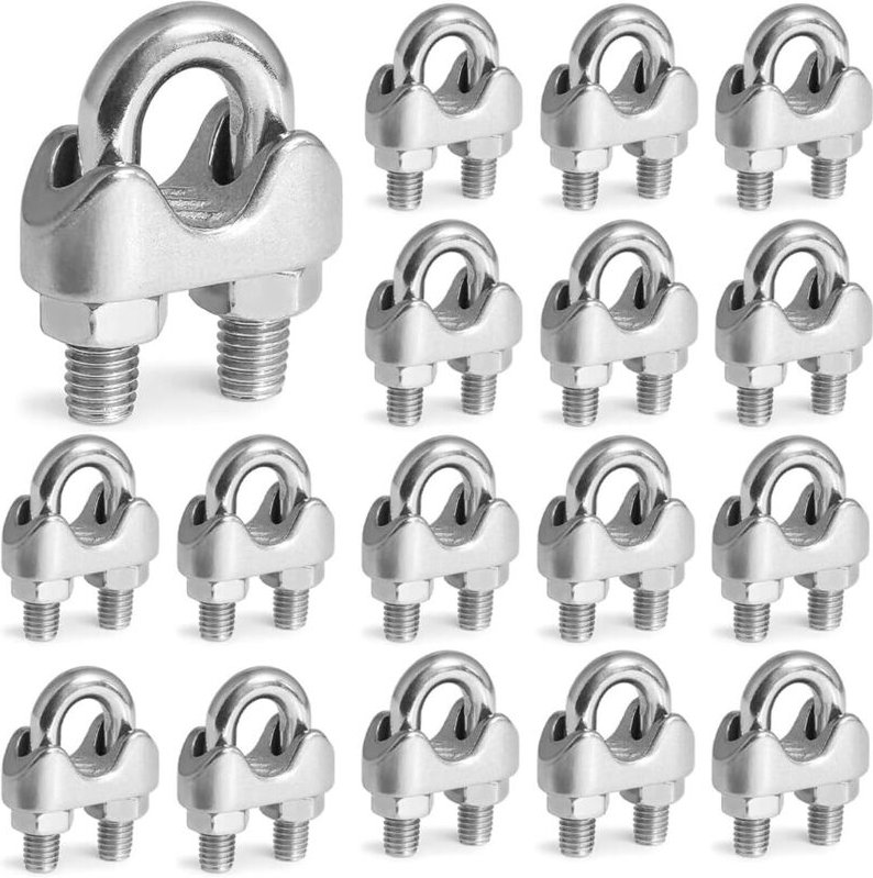 20 Stück 6 mm Kabelclips, M6 Kabelclips, 6 mm Edelstahl-Kabelclips, Stahlkabelspanner, Edelstahlkarabiner für Wäschelein...
