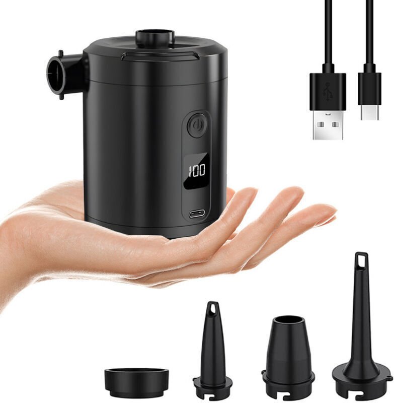 Wiederaufladbare elektrische Luftpumpe mit 5200 mAh, Digitalanzeige, 280 l/min Schnellaufblasfunktion, 3 Düsen + Vakuumb...