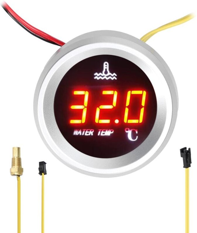 52 Mm Auto-Modifikationsinstrument, LED-Digital-Wassertemperaturanzeige mit Alarmfunktion, Kompatibel für 9–36 V-Fahrzeu...