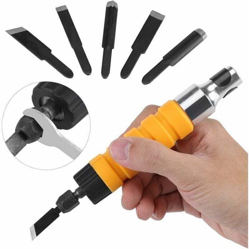 Holzmeißel, elektrisches Holzbearbeitungs-Schnitzmeißel-Gravurmesser mit 5 Klingen und 1 Schraubenschlüssel
