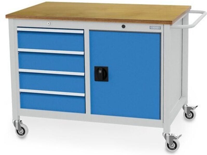 Mobile Werkbank Tiefe 736 mm, r 18-24, 4 x Schublade, 1 x Flügeltüre mit 1 x Fachboden Maße in mm (BxTxH): 1250 x 750 x ...