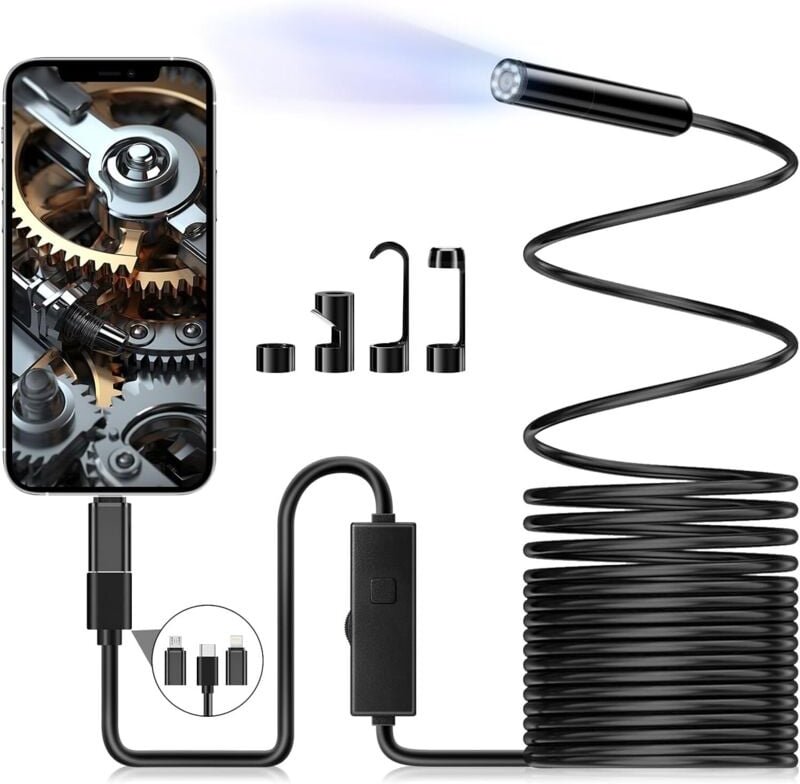 Endoskop-Inspektionskamera, 1080p HD-Schlangen-Endoskopkamera, Typ-C-Endoskop mit 8 LED-Leuchten, 5 m halbstarres Kabel,...