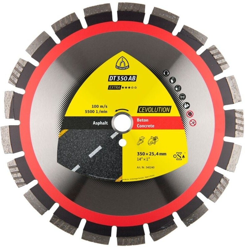 Klingspor DT 350 AB Diamanttrennscheiben, 350 x 3,2 x 20 mm 21 Segmente 40 x 3,2 x 12 mm, Weitverzahnt