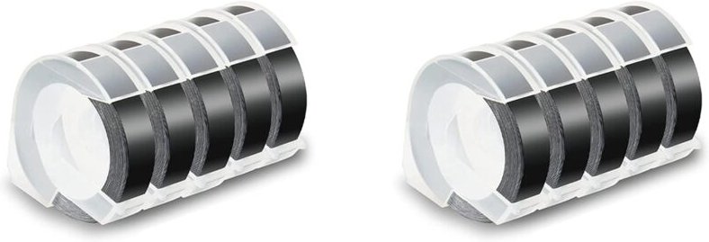 10Er-Pack Etikettenband für Prägeband 12 mm 3D-Prägeetiketten, Auf Schwarz für DM1595 Organizer Xpress Pro