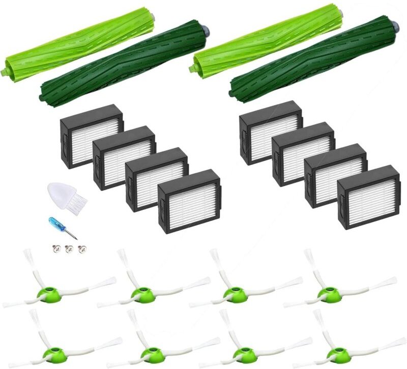 Zubehörset für iRobot Roomba e5 e6 i1 i3152 i4+ i7 i7556 i8 J7, Combo i5 J5, 8x HEPA-Filter, 8x Seitenbürsten, 4x Walzen...